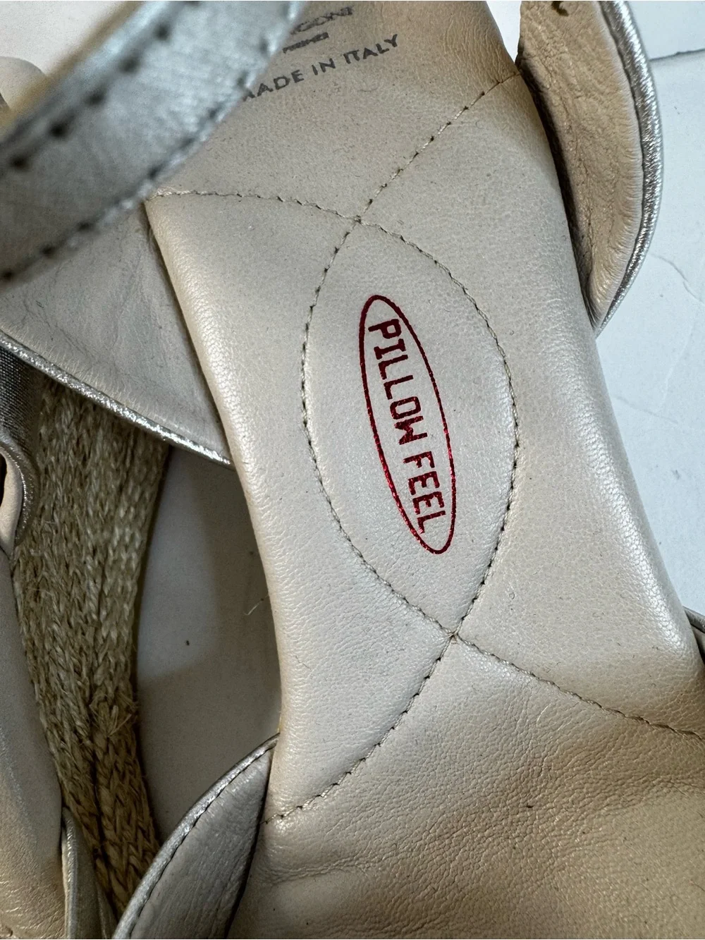 Rangoni Metallic Silver Espadrille Wedge Sandals with Ankle Strap